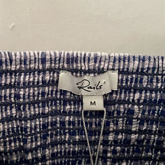 NWT RAILS Maeve Fluted Seersucker Womens Navy Gingham Midi Dress size Medium - Picture 6 of 9